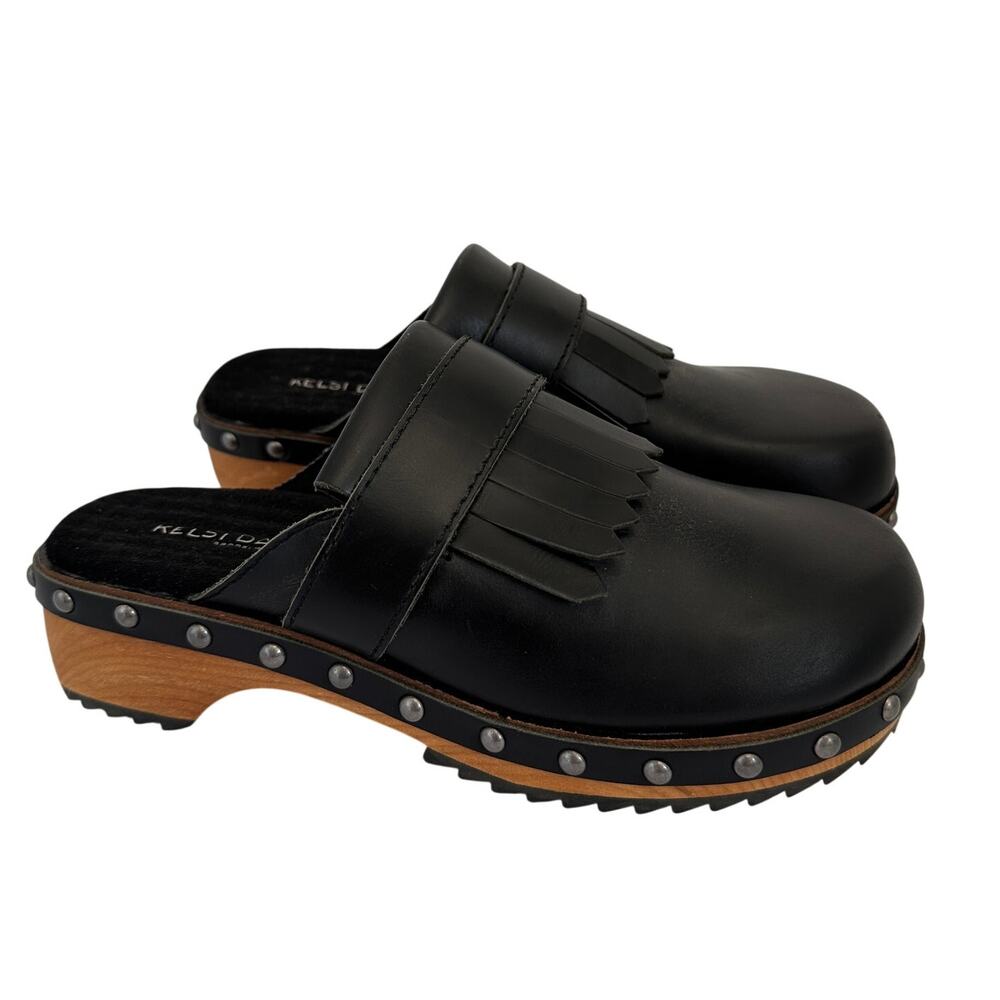 KELSI DAGGER Black Leather Slip On Comfort Loafer Clogs // 6
